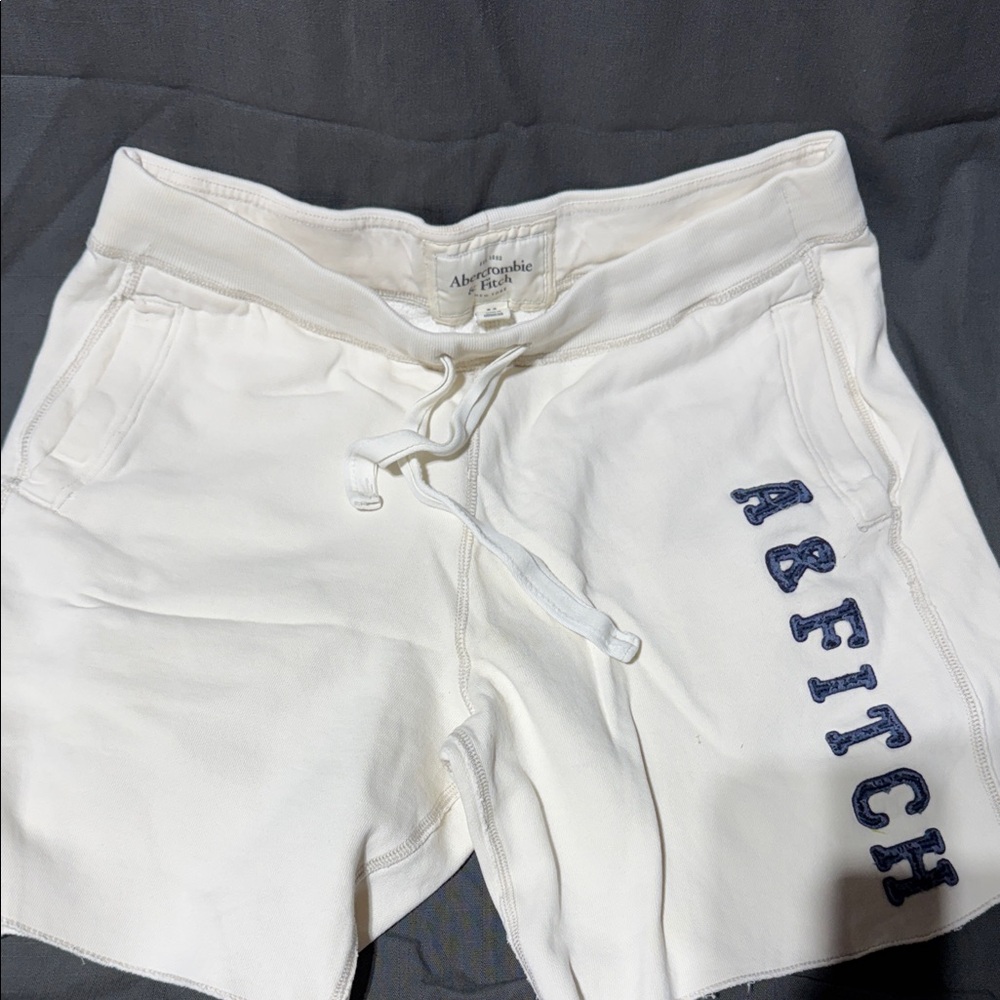 Abercrombie & Fitch Cream Shorts with Navy Logo